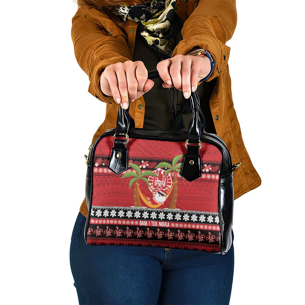French Polynesia Christmas Shoulder Handbag Tiare Chilling Santa Oaoa I teie Noera - Polynesian Pride