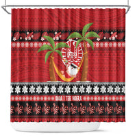 French Polynesia Christmas Shower Curtain Tiare Chilling Santa Oaoa I teie Noera - Polynesian Pride