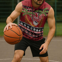 French Polynesia Christmas Sleeveless Hoodie Tiare Chilling Santa Oaoa I teie Noera - Polynesian Pride