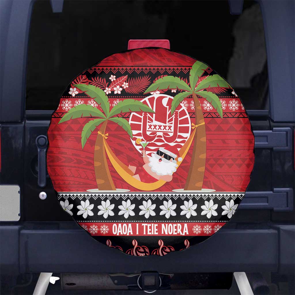 French Polynesia Christmas Spare Tire Cover Tiare Chilling Santa Oaoa I teie Noera - Polynesian Pride