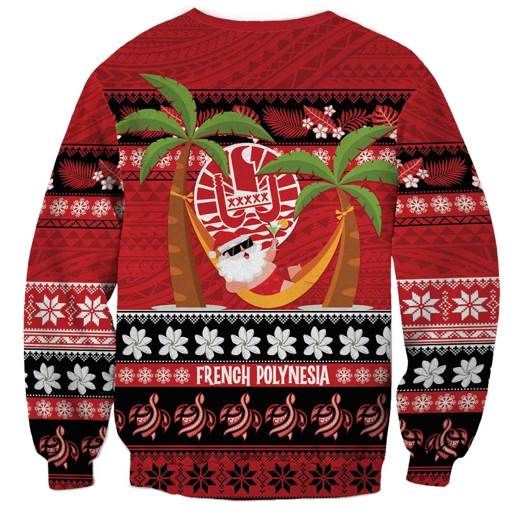 French Polynesia Christmas Sweatshirt Tiare Chilling Santa Oaoa I teie Noera - Polynesian Pride