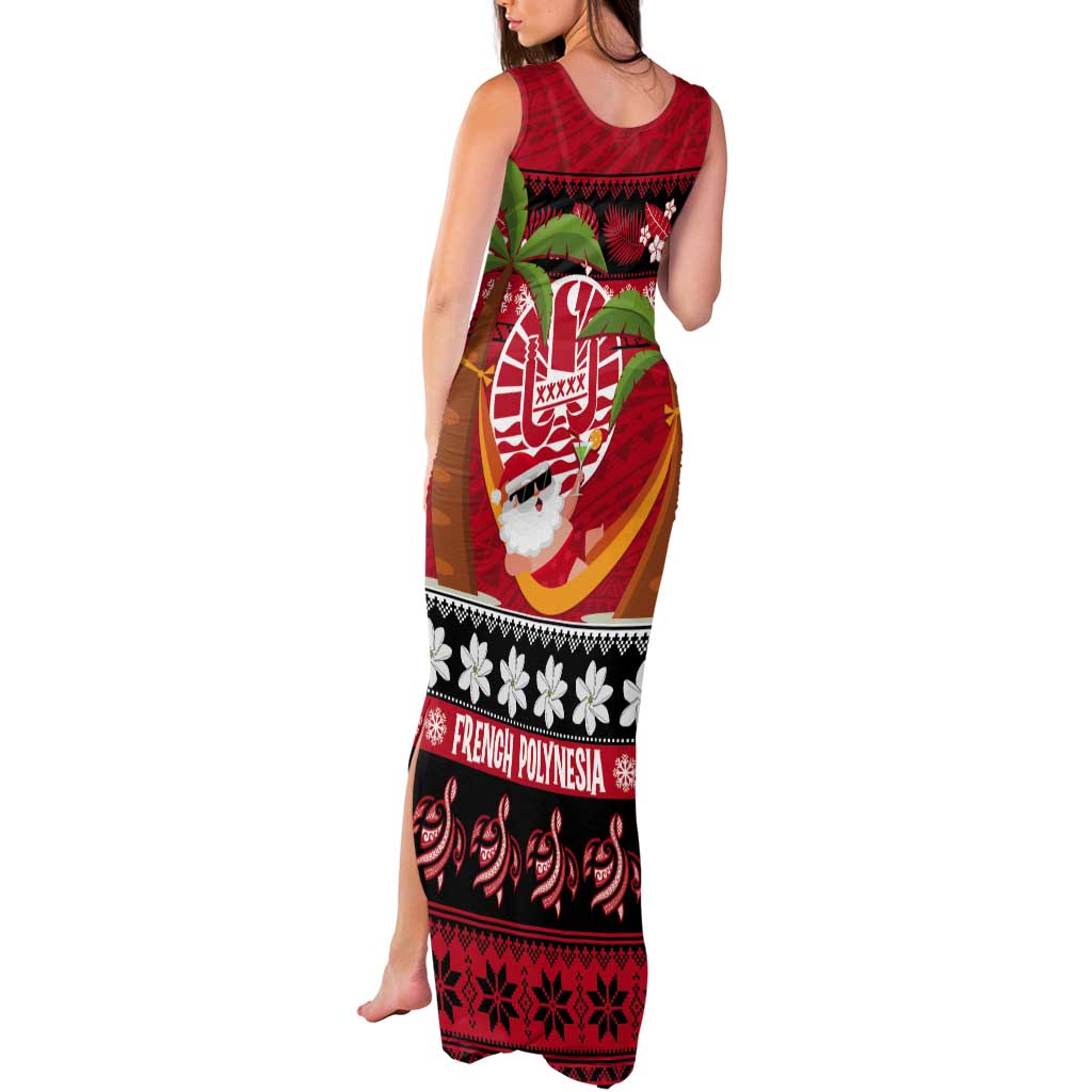 French Polynesia Christmas Tank Maxi Dress Tiare Chilling Santa Oaoa I teie Noera - Polynesian Pride