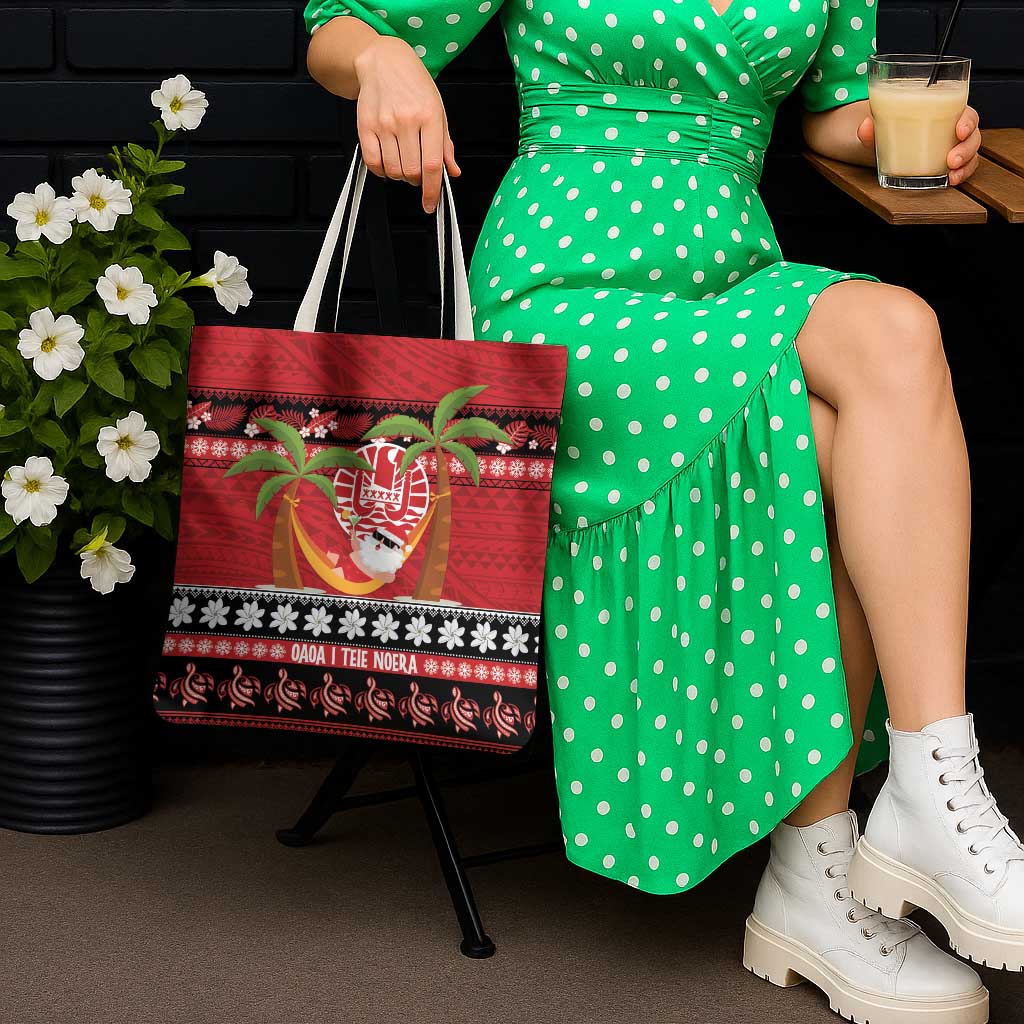 French Polynesia Christmas Tote Bag Tiare Chilling Santa Oaoa I teie Noera - Polynesian Pride