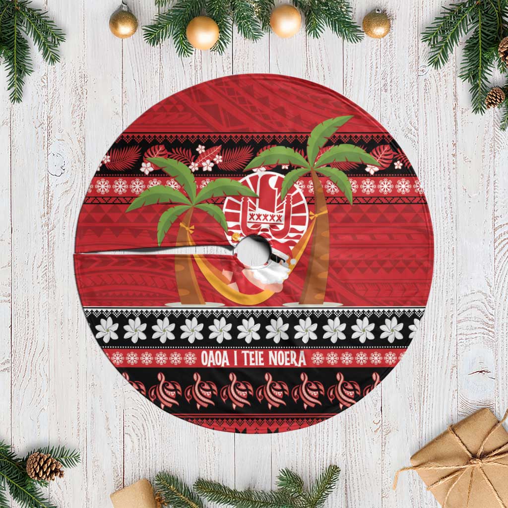 French Polynesia Christmas Tree Skirt Tiare Chilling Santa Oaoa I teie Noera - Polynesian Pride