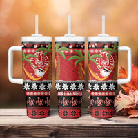 French Polynesia Christmas Tumbler With Handle Tiare Chilling Santa Oaoa I teie Noera - Polynesian Pride