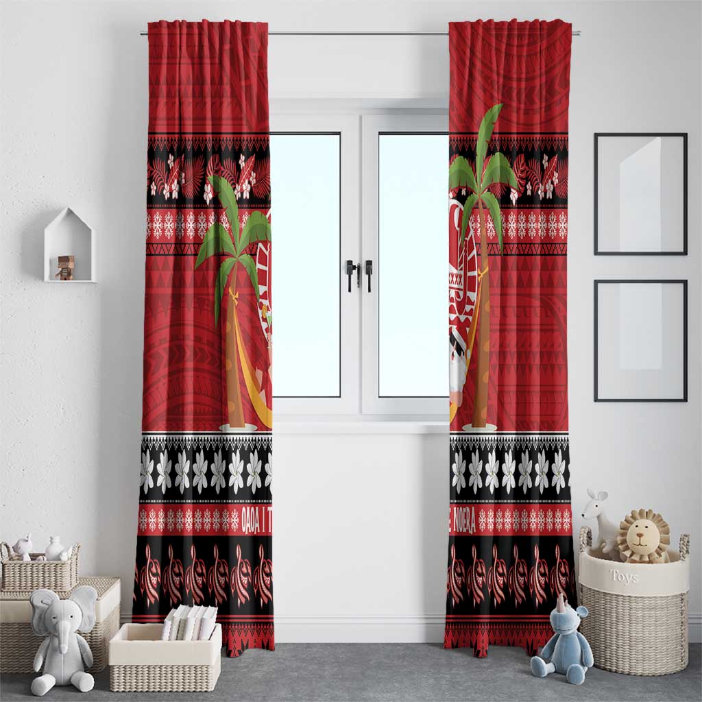 French Polynesia Christmas Window Curtain Tiare Chilling Santa Oaoa I teie Noera - Polynesian Pride