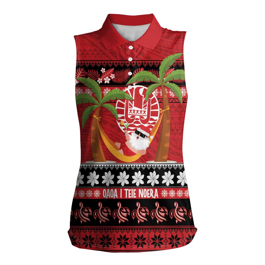 French Polynesia Christmas Women Sleeveless Polo Shirt Tiare Chilling Santa Oaoa I teie Noera - Polynesian Pride
