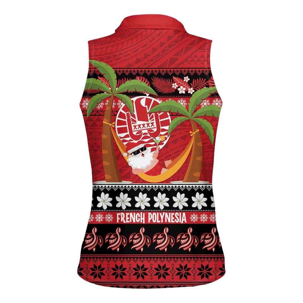 French Polynesia Christmas Women Sleeveless Polo Shirt Tiare Chilling Santa Oaoa I teie Noera - Polynesian Pride