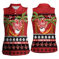 French Polynesia Christmas Women Sleeveless Polo Shirt Tiare Chilling Santa Oaoa I teie Noera - Polynesian Pride