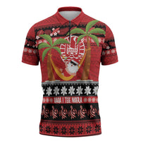 French Polynesia Christmas Zipper Polo Shirt Tiare Chilling Santa Oaoa I teie Noera - Polynesian Pride