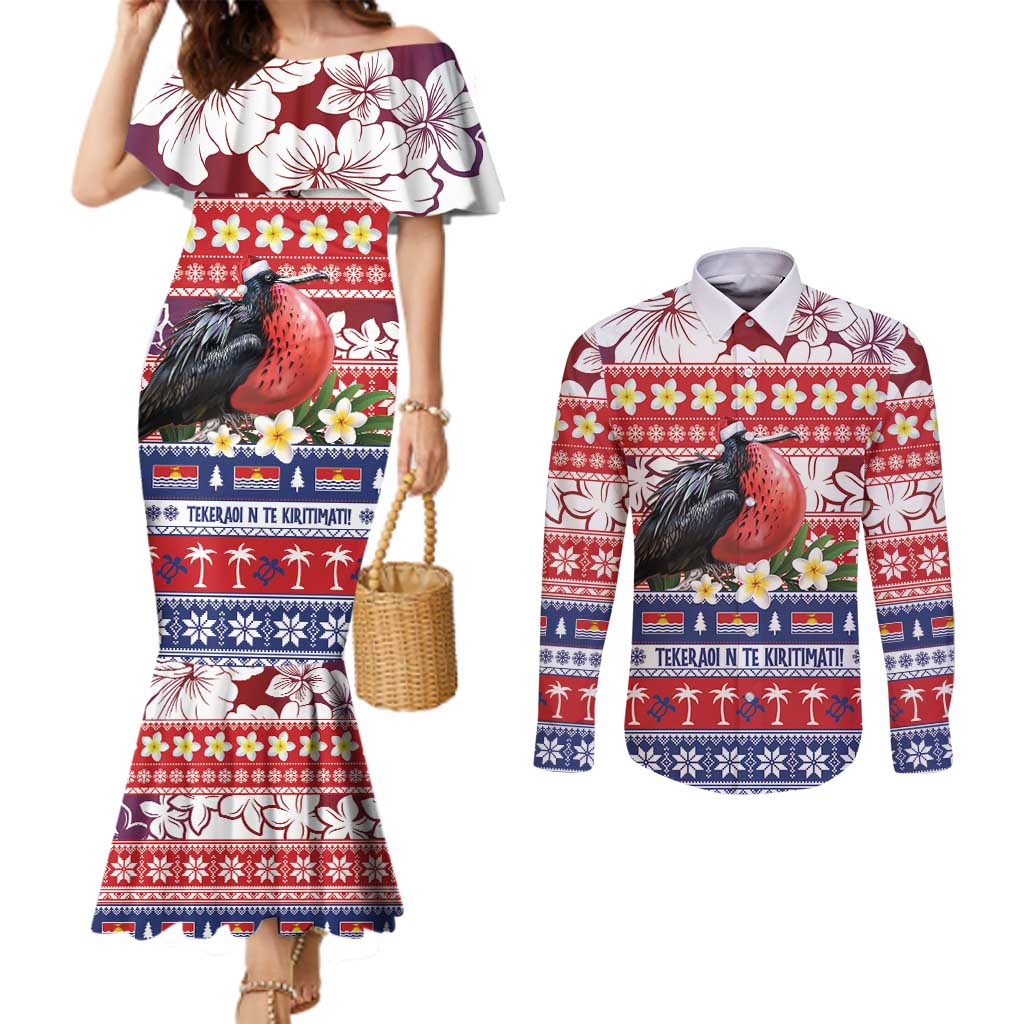 Kiribati Christmas Couples Matching Mermaid Dress and Long Sleeve Button Shirt Frigatebird Santa Tekeraoi n te Kiritimati - Polynesian Pride