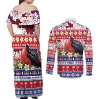 Kiribati Christmas Couples Matching Off Shoulder Maxi Dress and Long Sleeve Button Shirt Frigatebird Santa Tekeraoi n te Kiritimati - Polynesian Pride
