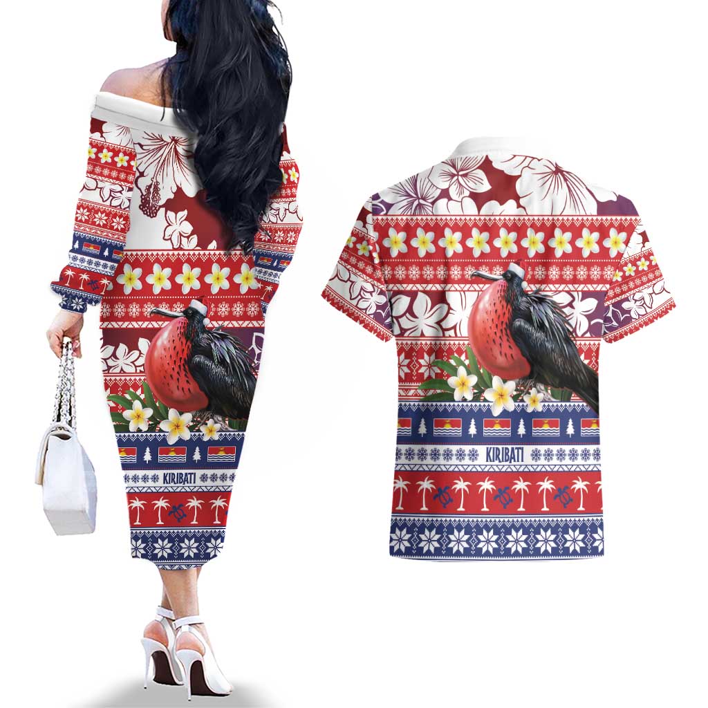 Kiribati Christmas Couples Matching Off The Shoulder Long Sleeve Dress and Hawaiian Shirt Frigatebird Santa Tekeraoi n te Kiritimati - Polynesian Pride
