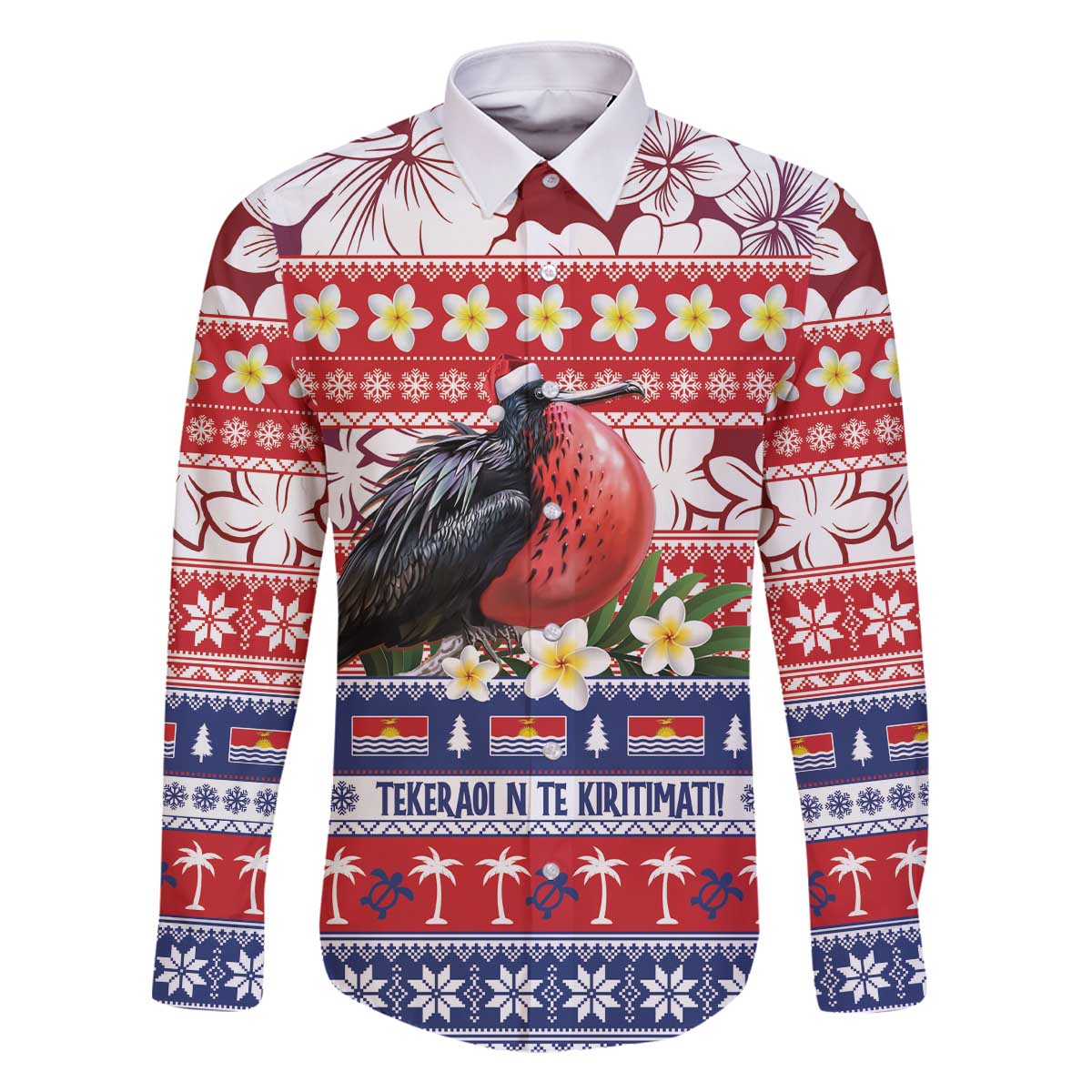 Kiribati Christmas Family Matching Off The Shoulder Long Sleeve Dress and Hawaiian Shirt Frigatebird Santa Tekeraoi n te Kiritimati - Polynesian Pride