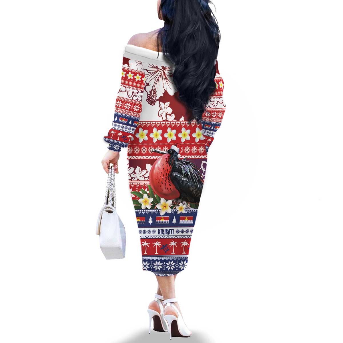 Kiribati Christmas Family Matching Off The Shoulder Long Sleeve Dress and Hawaiian Shirt Frigatebird Santa Tekeraoi n te Kiritimati - Polynesian Pride