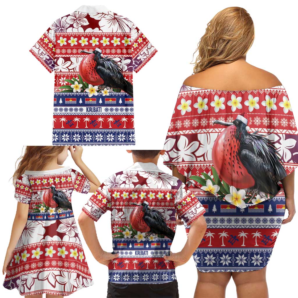 Kiribati Christmas Family Matching Off Shoulder Short Dress and Hawaiian Shirt Frigatebird Santa Tekeraoi n te Kiritimati - Polynesian Pride