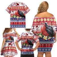 Kiribati Christmas Family Matching Off Shoulder Short Dress and Hawaiian Shirt Frigatebird Santa Tekeraoi n te Kiritimati - Polynesian Pride