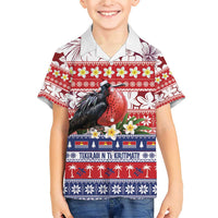Kiribati Christmas Family Matching Short Sleeve Bodycon Dress and Hawaiian Shirt Frigatebird Santa Tekeraoi n te Kiritimati - Polynesian Pride