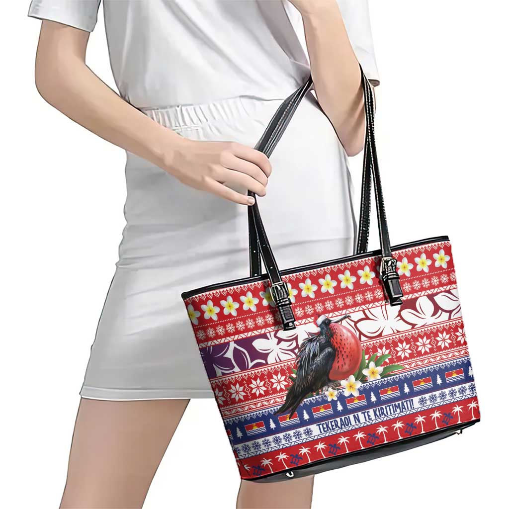 Kiribati Christmas Leather Tote Bag Frigatebird Santa Tekeraoi n te Kiritimati - Polynesian Pride