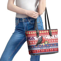 Kiribati Christmas Leather Tote Bag Frigatebird Santa Tekeraoi n te Kiritimati - Polynesian Pride