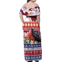 Kiribati Christmas Off Shoulder Maxi Dress Frigatebird Santa Tekeraoi n te Kiritimati - Polynesian Pride