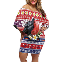 Kiribati Christmas Off Shoulder Short Dress Frigatebird Santa Tekeraoi n te Kiritimati - Polynesian Pride