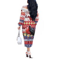 Kiribati Christmas Off The Shoulder Long Sleeve Dress Frigatebird Santa Tekeraoi n te Kiritimati - Polynesian Pride