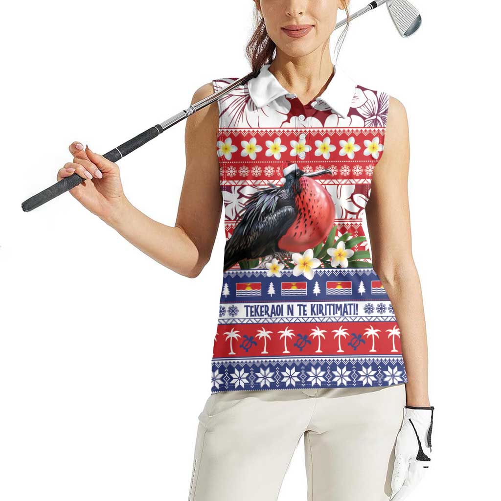 Kiribati Christmas Women Sleeveless Polo Shirt Frigatebird Santa Tekeraoi n te Kiritimati - Polynesian Pride