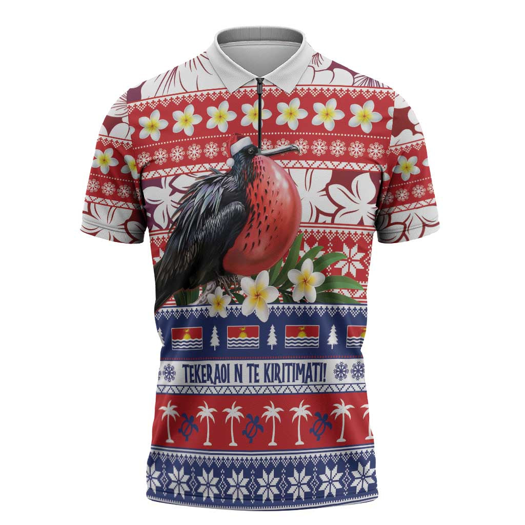 Kiribati Christmas Zipper Polo Shirt Frigatebird Santa Tekeraoi n te Kiritimati - Polynesian Pride