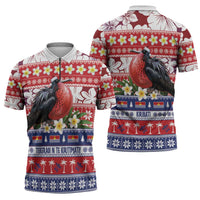 Kiribati Christmas Zipper Polo Shirt Frigatebird Santa Tekeraoi n te Kiritimati - Polynesian Pride