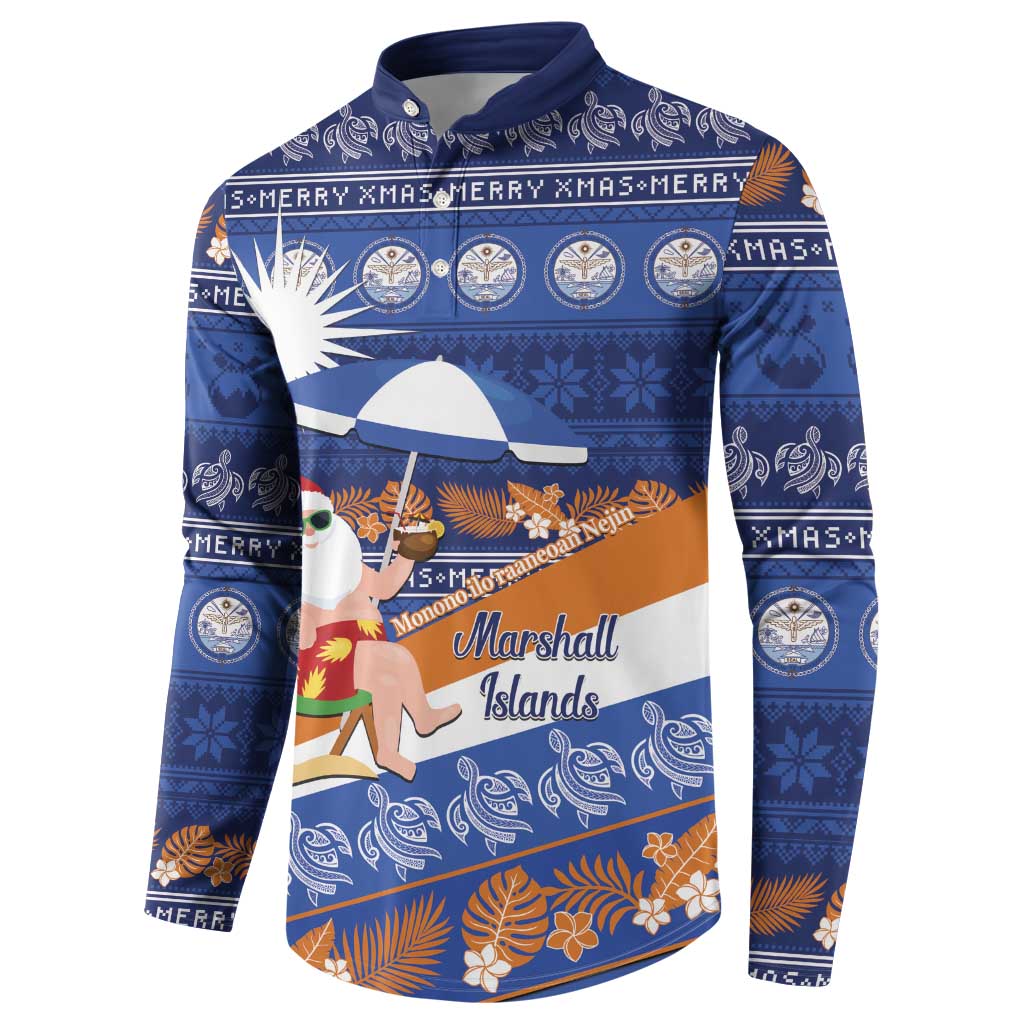 Marshall Islands Christmas Button Sweatshirt Beachy Santa Monono ilo raaneoan Nejin - Polynesian Pride