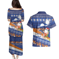 Marshall Islands Christmas Couples Matching Puletasi and Hawaiian Shirt Beachy Santa Monono ilo raaneoan Nejin - Polynesian Pride