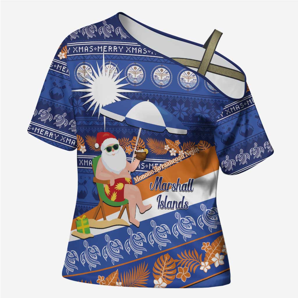 Marshall Islands Christmas Cross Shoulder Shirt Beachy Santa Monono ilo raaneoan Nejin - Polynesian Pride