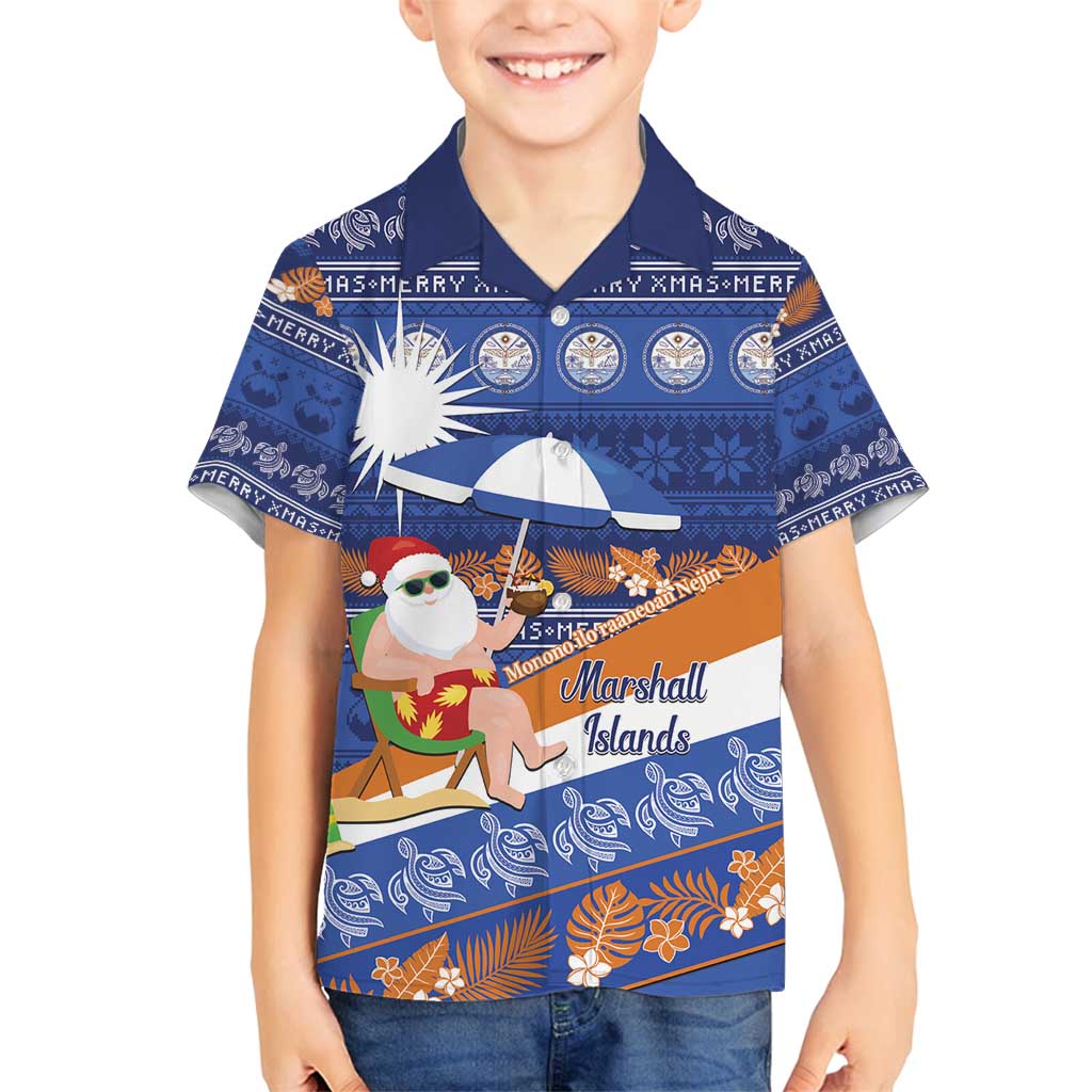 Marshall Islands Christmas Family Matching Long Sleeve Bodycon Dress and Hawaiian Shirt Beachy Santa Monono ilo raaneoan Nejin - Polynesian Pride
