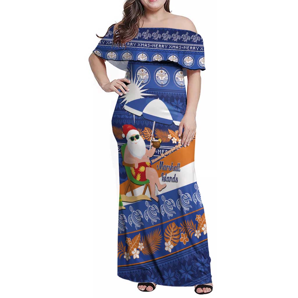 Marshall Islands Christmas Family Matching Off Shoulder Maxi Dress and Hawaiian Shirt Beachy Santa Monono ilo raaneoan Nejin - Polynesian Pride