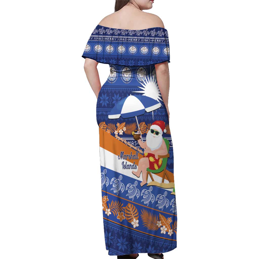 Marshall Islands Christmas Family Matching Off Shoulder Maxi Dress and Hawaiian Shirt Beachy Santa Monono ilo raaneoan Nejin - Polynesian Pride