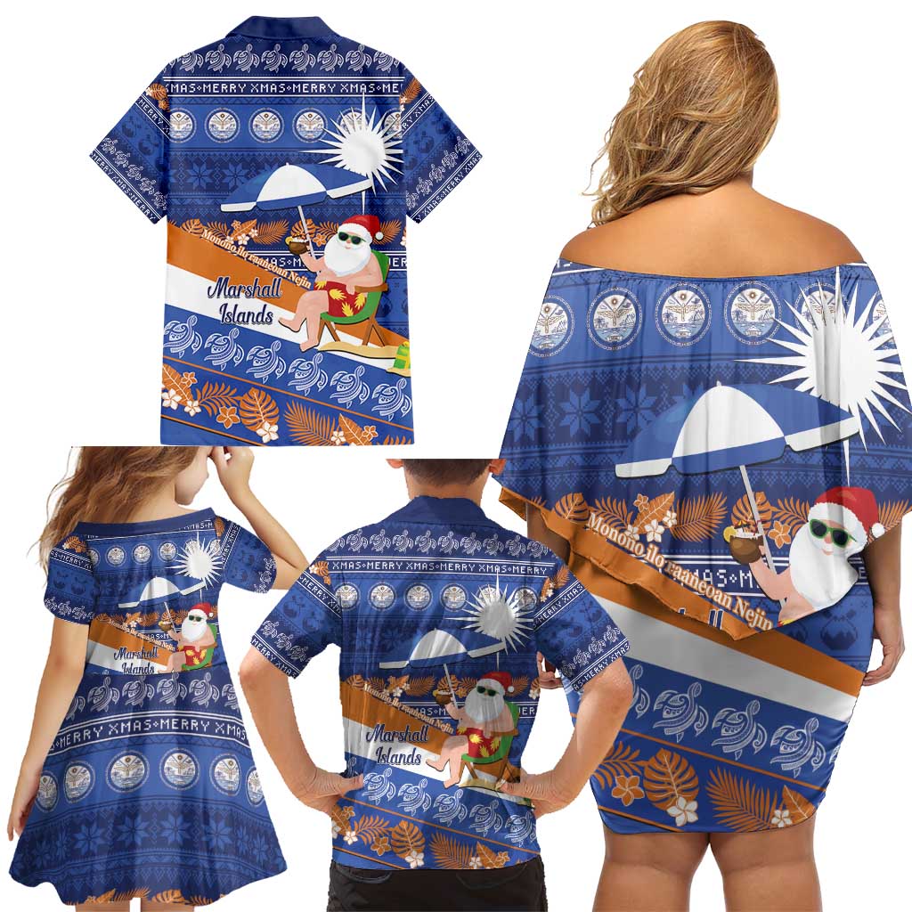 Marshall Islands Christmas Family Matching Off Shoulder Short Dress and Hawaiian Shirt Beachy Santa Monono ilo raaneoan Nejin - Polynesian Pride