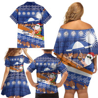 Marshall Islands Christmas Family Matching Off Shoulder Short Dress and Hawaiian Shirt Beachy Santa Monono ilo raaneoan Nejin - Polynesian Pride