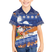 Marshall Islands Christmas Kid Hawaiian Shirt Beachy Santa Monono ilo raaneoan Nejin - Polynesian Pride