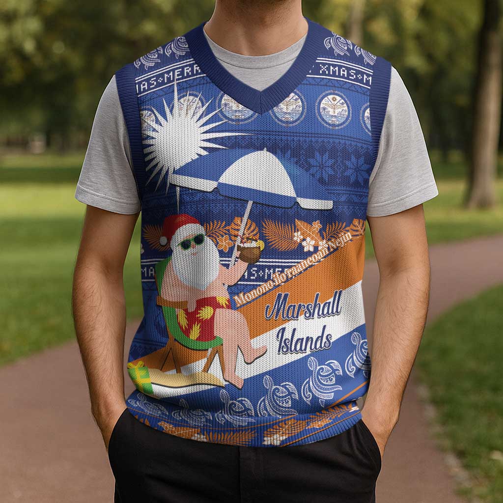 Marshall Islands Christmas Knitted V-Neck Vest Beachy Santa Monono ilo raaneoan Nejin - Polynesian Pride