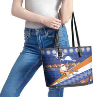 Marshall Islands Christmas Leather Tote Bag Beachy Santa Monono ilo raaneoan Nejin - Polynesian Pride