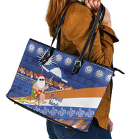 Marshall Islands Christmas Leather Tote Bag Beachy Santa Monono ilo raaneoan Nejin - Polynesian Pride