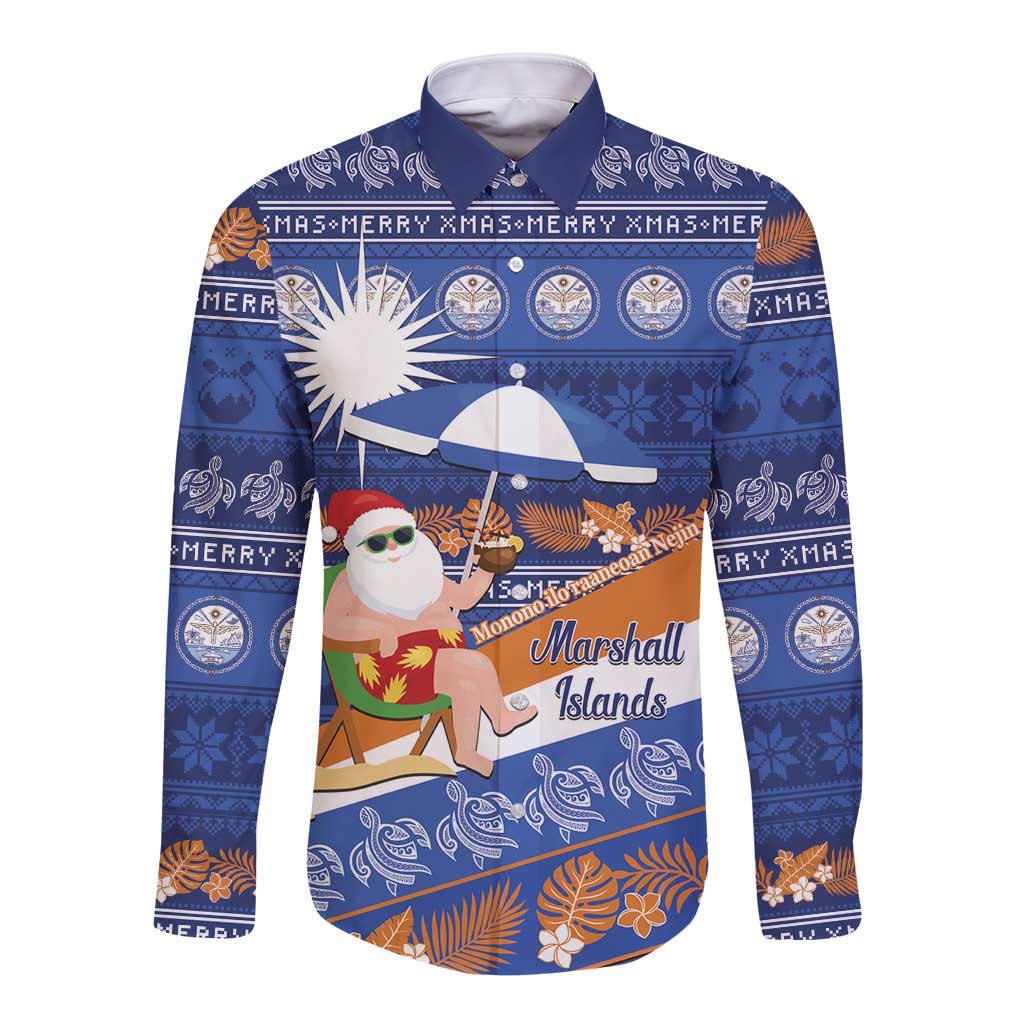 Marshall Islands Christmas Long Sleeve Button Shirt Beachy Santa Monono ilo raaneoan Nejin - Polynesian Pride