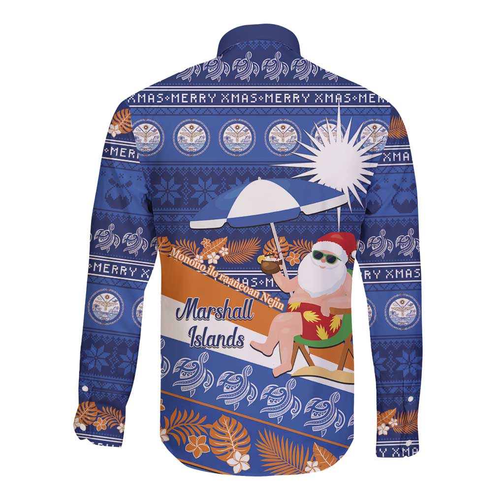 Marshall Islands Christmas Long Sleeve Button Shirt Beachy Santa Monono ilo raaneoan Nejin - Polynesian Pride