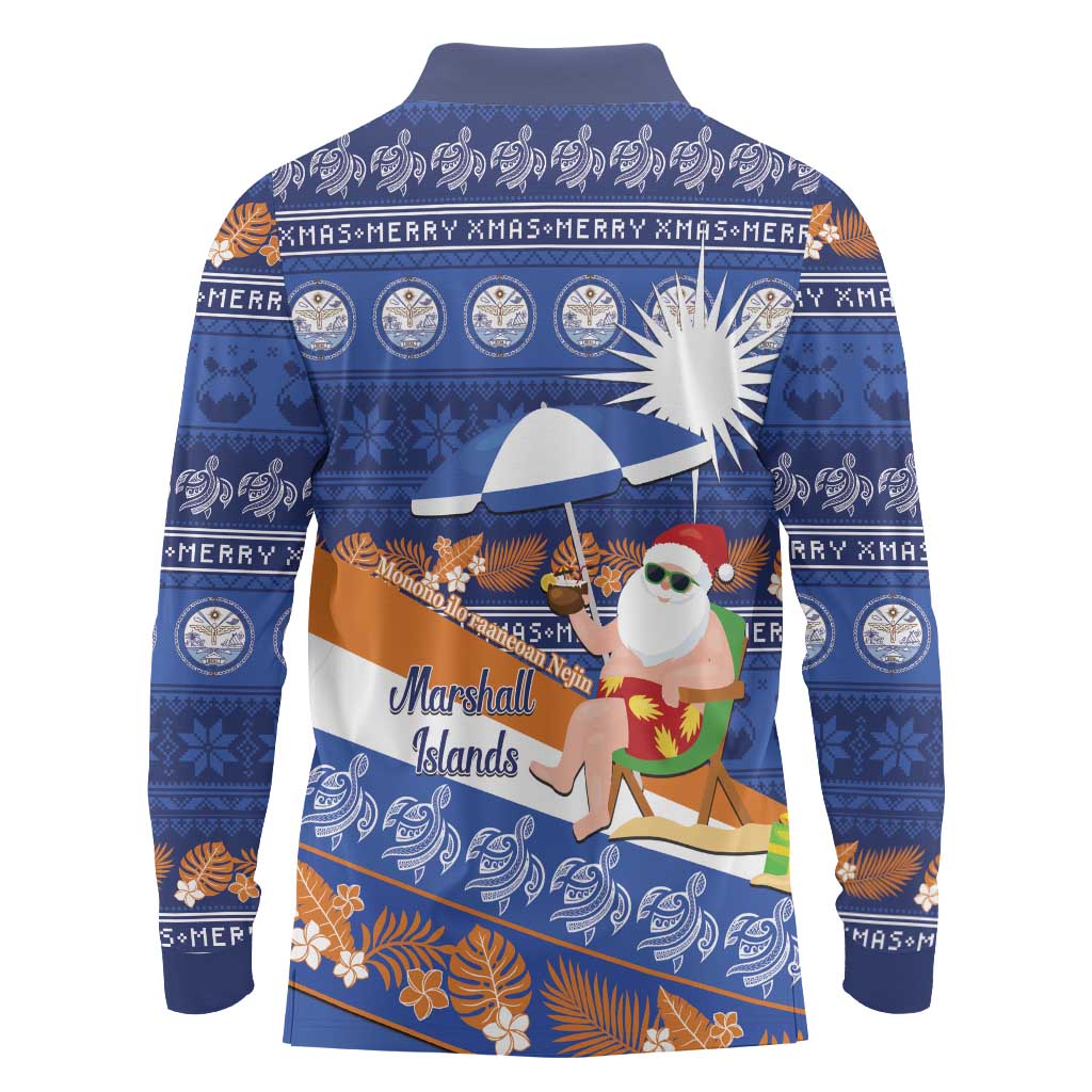 Marshall Islands Christmas Long Sleeve Polo Shirt Beachy Santa Monono ilo raaneoan Nejin - Polynesian Pride