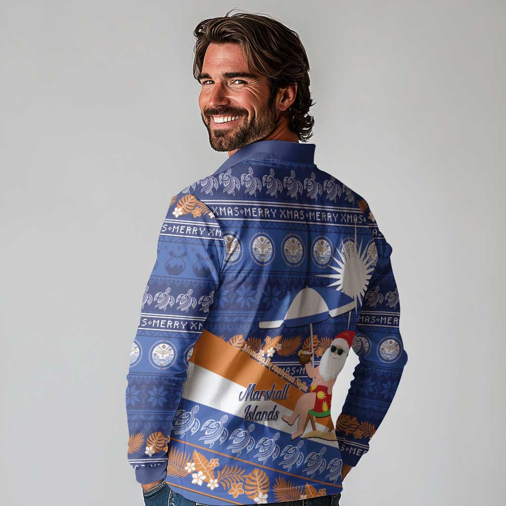 Marshall Islands Christmas Long Sleeve Polo Shirt Beachy Santa Monono ilo raaneoan Nejin - Polynesian Pride