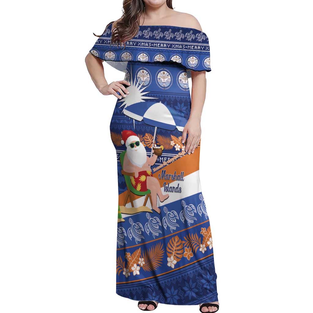 Marshall Islands Christmas Off Shoulder Maxi Dress Beachy Santa Monono ilo raaneoan Nejin - Polynesian Pride