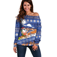 Marshall Islands Christmas Off Shoulder Sweater Beachy Santa Monono ilo raaneoan Nejin - Polynesian Pride
