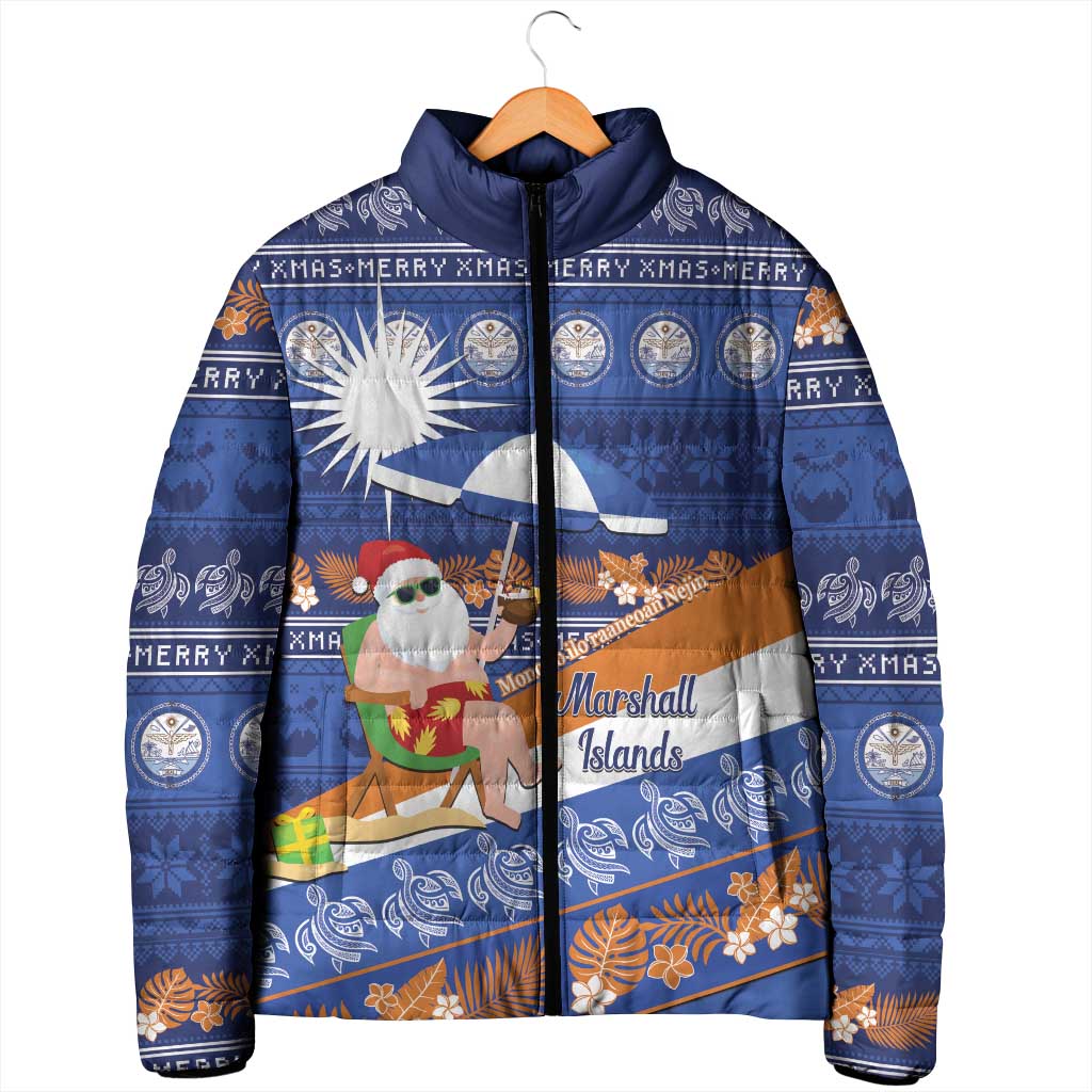 Marshall Islands Christmas Padded Jacket Beachy Santa Monono ilo raaneoan Nejin - Polynesian Pride