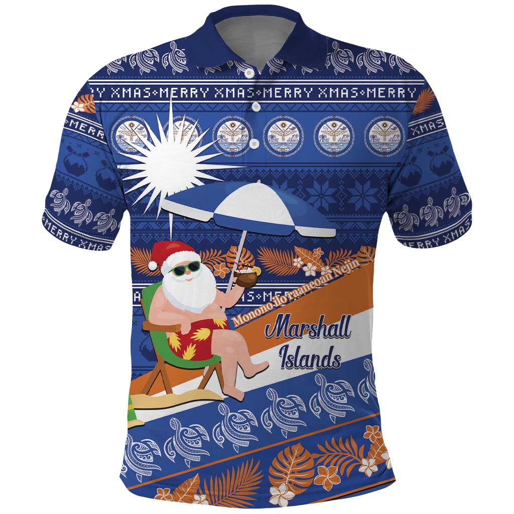 Marshall Islands Christmas Polo Shirt Beachy Santa Monono ilo raaneoan Nejin - Polynesian Pride